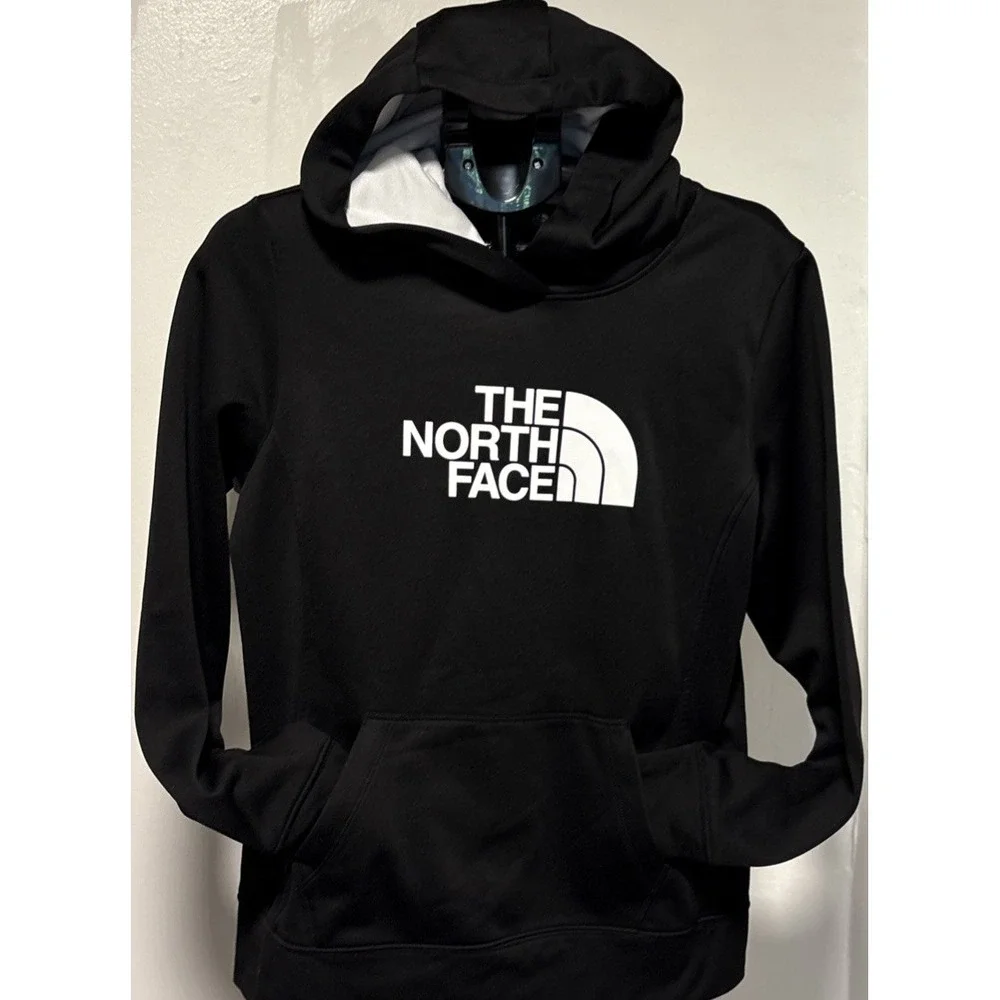 The North Face Hoodie Mens Large Black Pullover Fleece Sweatshirt Big Logo